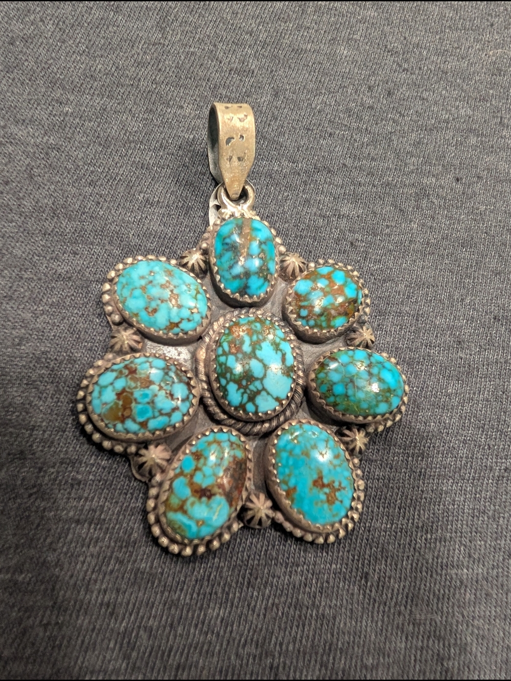 Turquoise Cluster Pendant Necklace - Sterling Silver